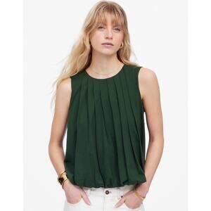 Madewell NWT Women XS Summit Green Sleeveless Bubble Hem Top NU852 Cotton Blouse